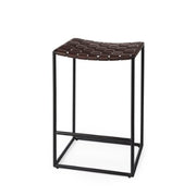 Clarissa 18.0L x 16.0W x 30.25H Dark Brown Woven Leather Seat W/ Black Metal Frame Bar Stool