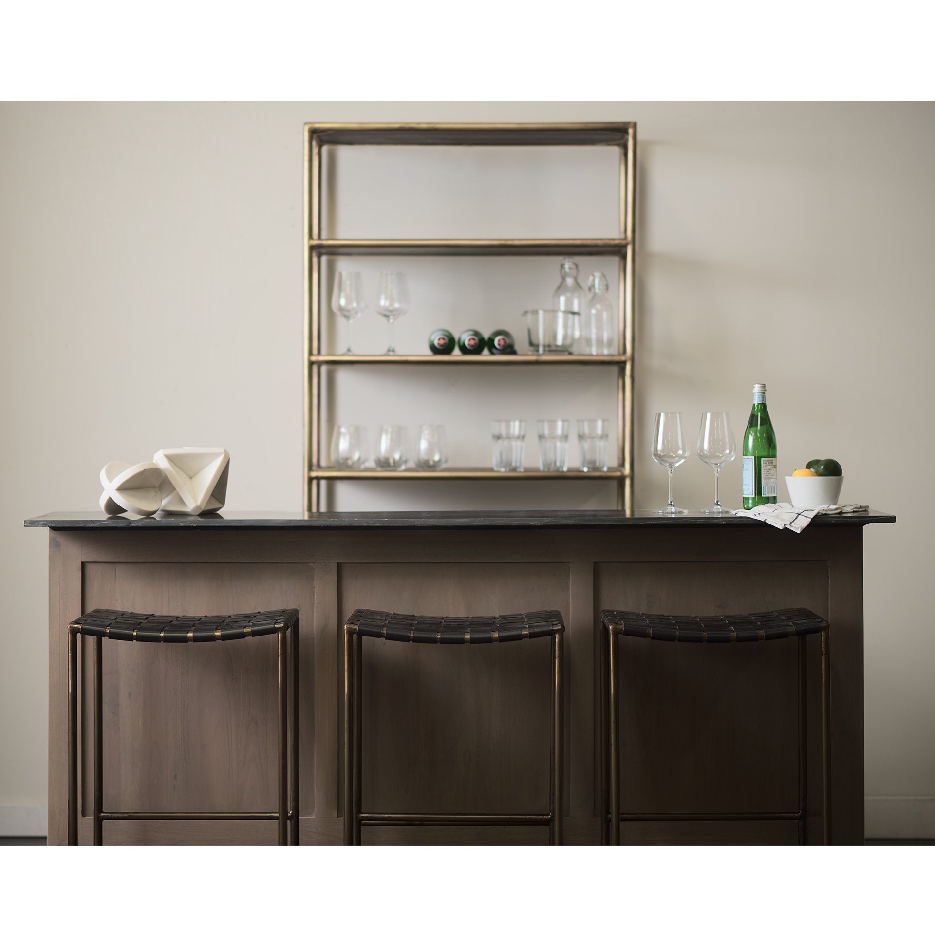 Clarissa 18.0L x 16.0W x 26.25H Black Woven Leather Seat W/ Gold Frame Counter Stool