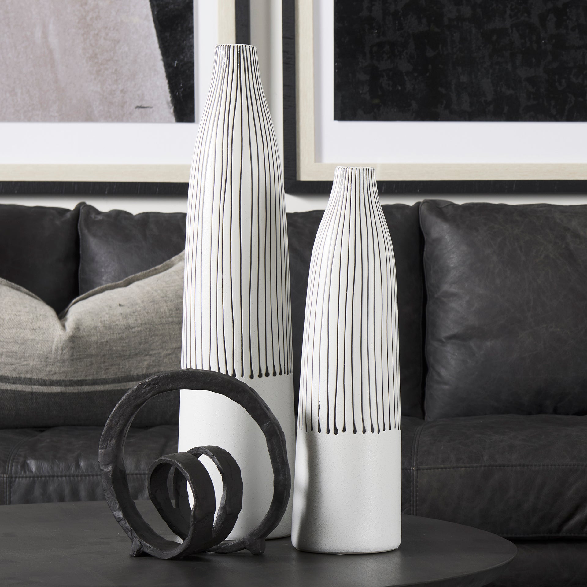 Kira I Small White Pinstripe Ceramic Vase