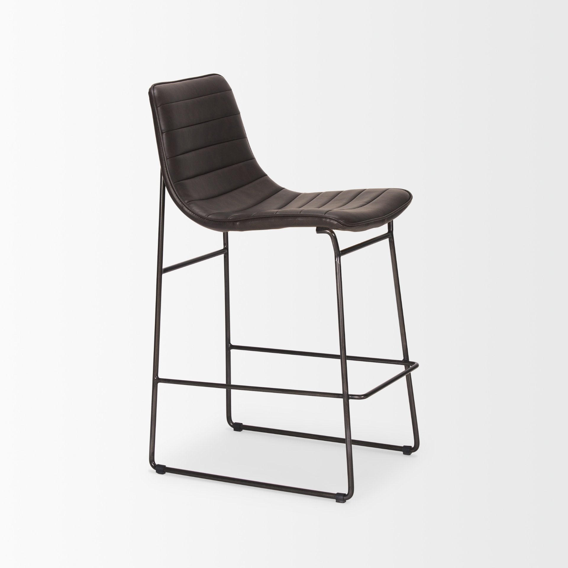 Meritt 37"H Black Faux-Leather Seat W/ Black Metal Frame Stool