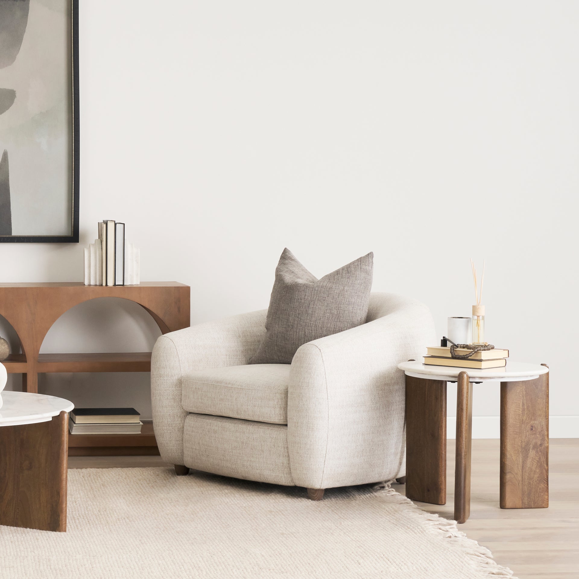 Rumer Dark Brown Wood w/ White Marble Side Table