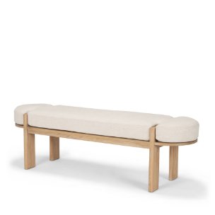 Sohan Light Brown Elm Wood w/ Oatmeal Fabric Bench
