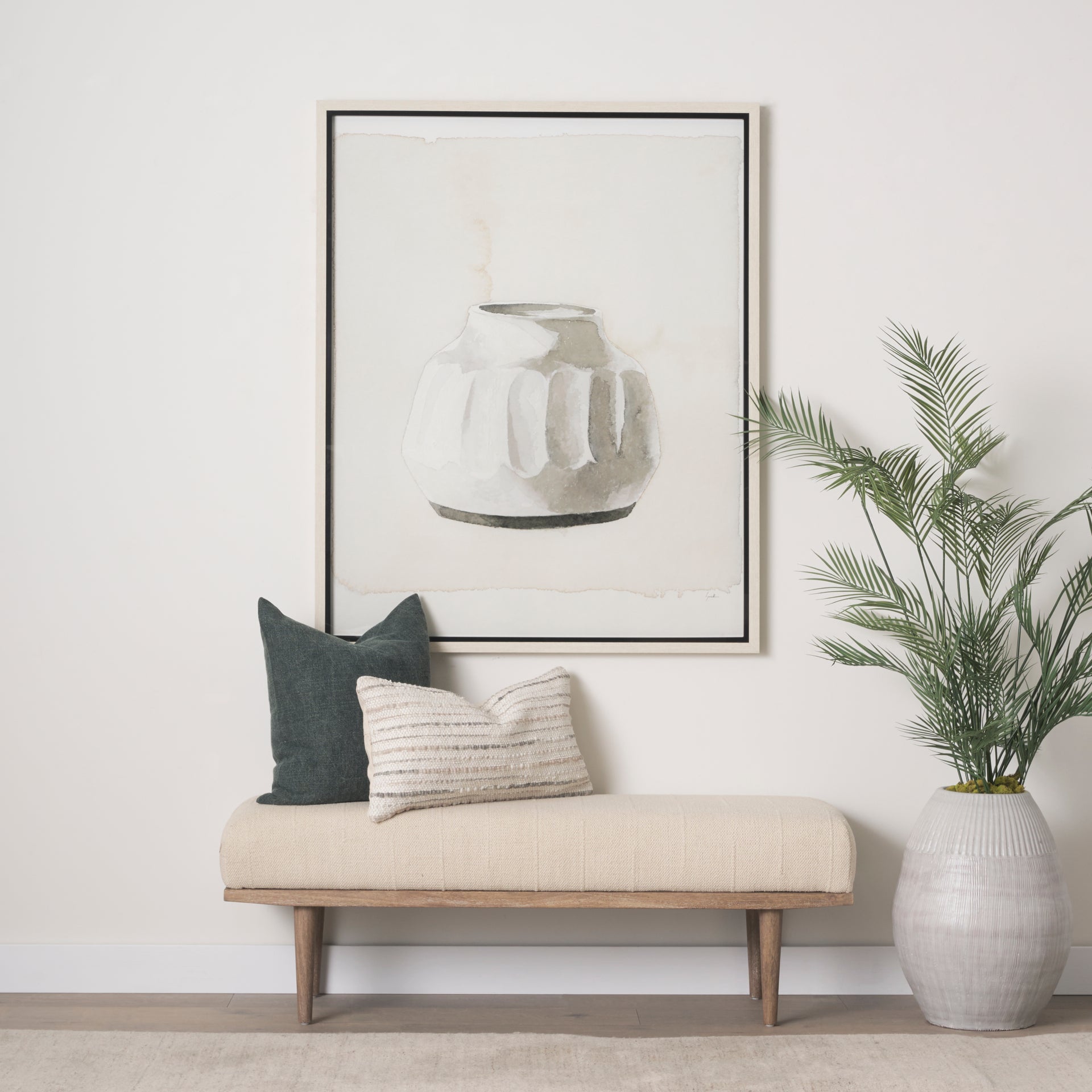 Shae Brown Wood w/ Oatmeal Fabric Bench