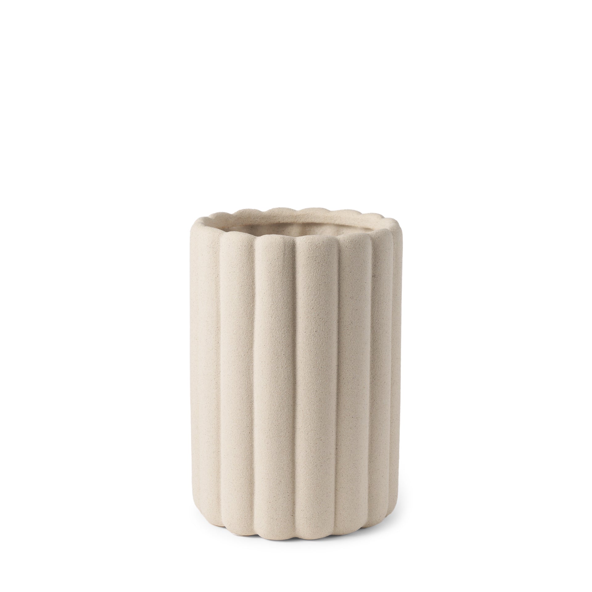 Mira Textured Blush Beige Fluted Ceramic Vase