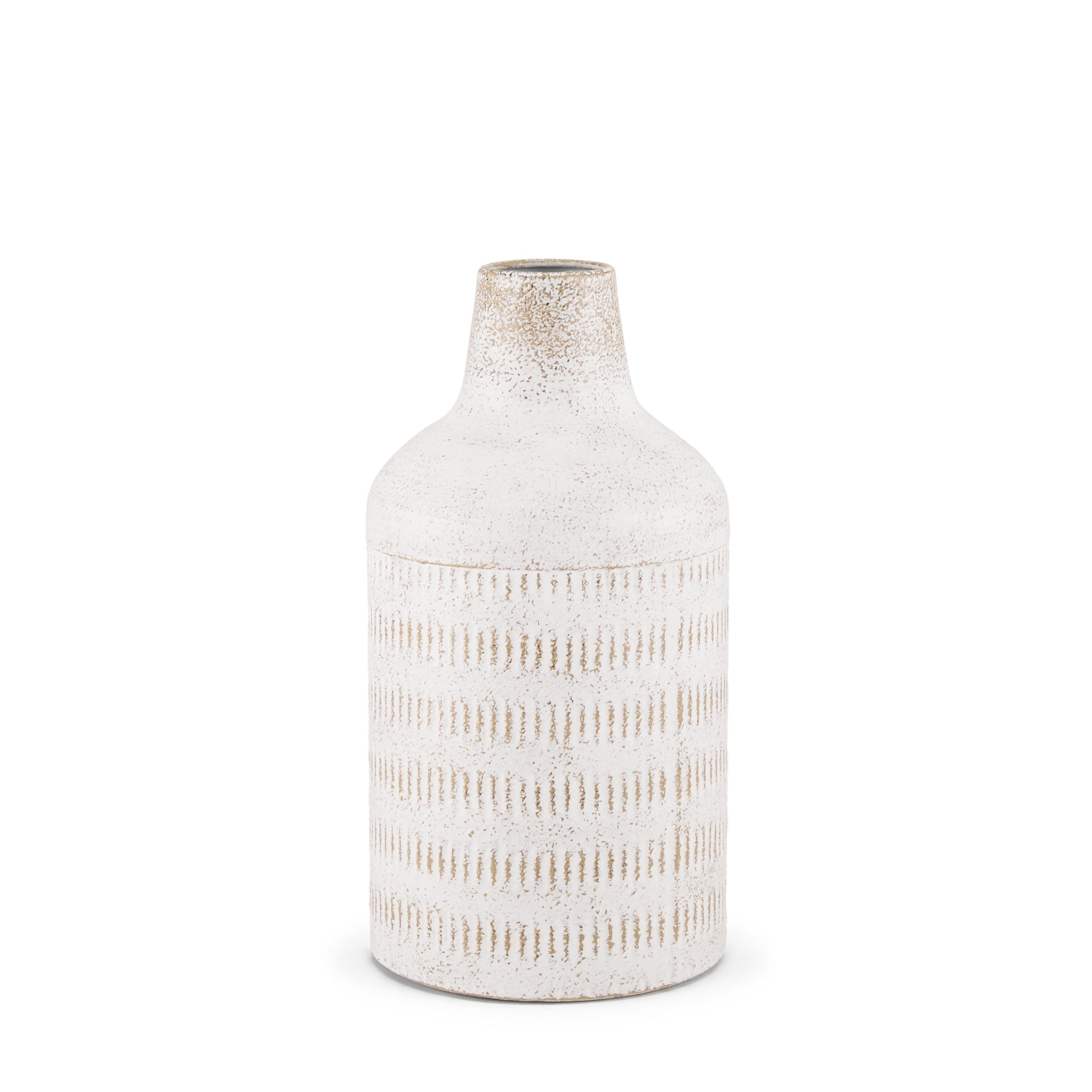 Tisha White W/ Terracotta Distressing Metal Vase