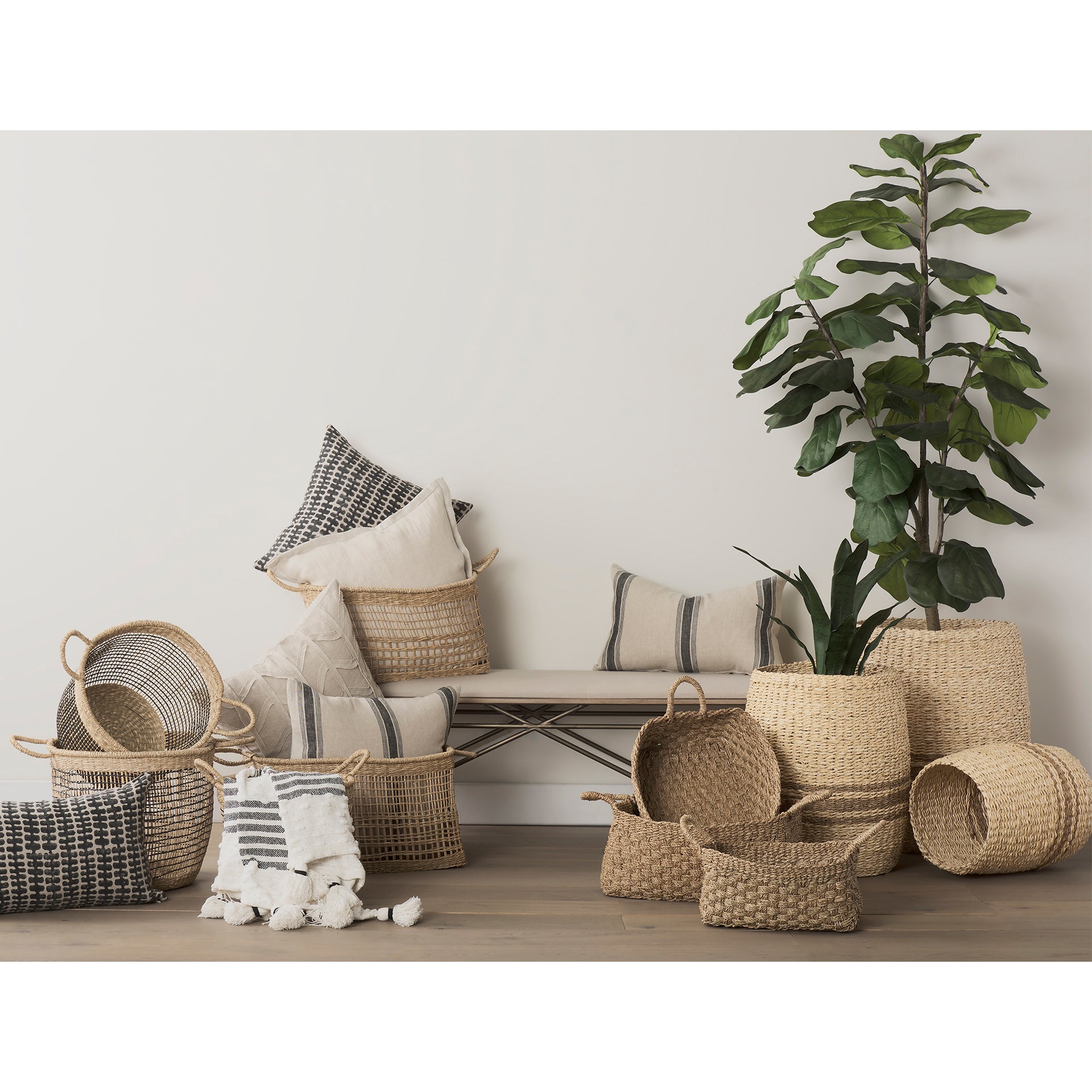 Emra 17.3L x 11.8W x 7.9H (Set of 3) Light Brown Seagrass Rectangular Basket W/ Handles