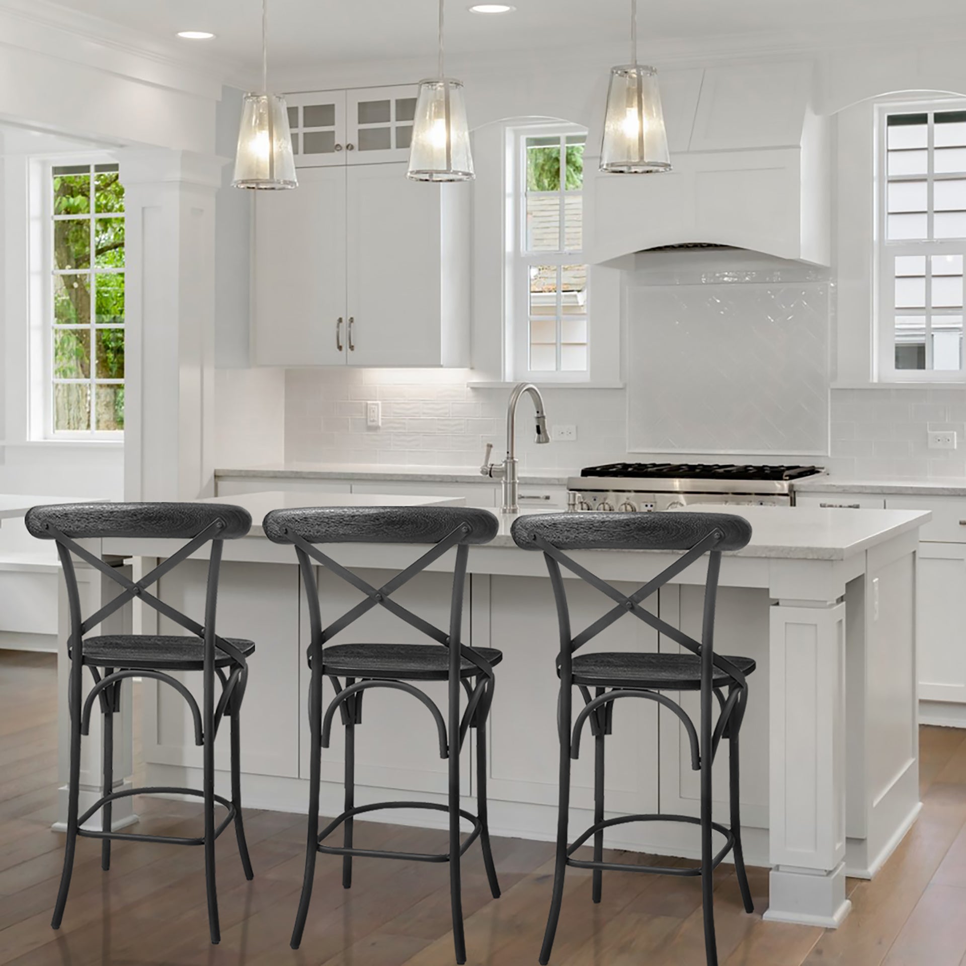 Etienne 26.25" Seat Height Black Wood Seat Black Metal Base Stool