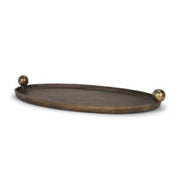 Jianna Oval Textured Antiqued Gold Metal Tray with Handles