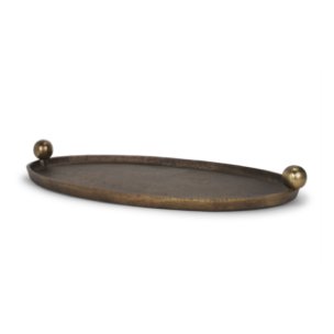 Jianna Oval Textured Antiqued Gold Metal Tray with Handles