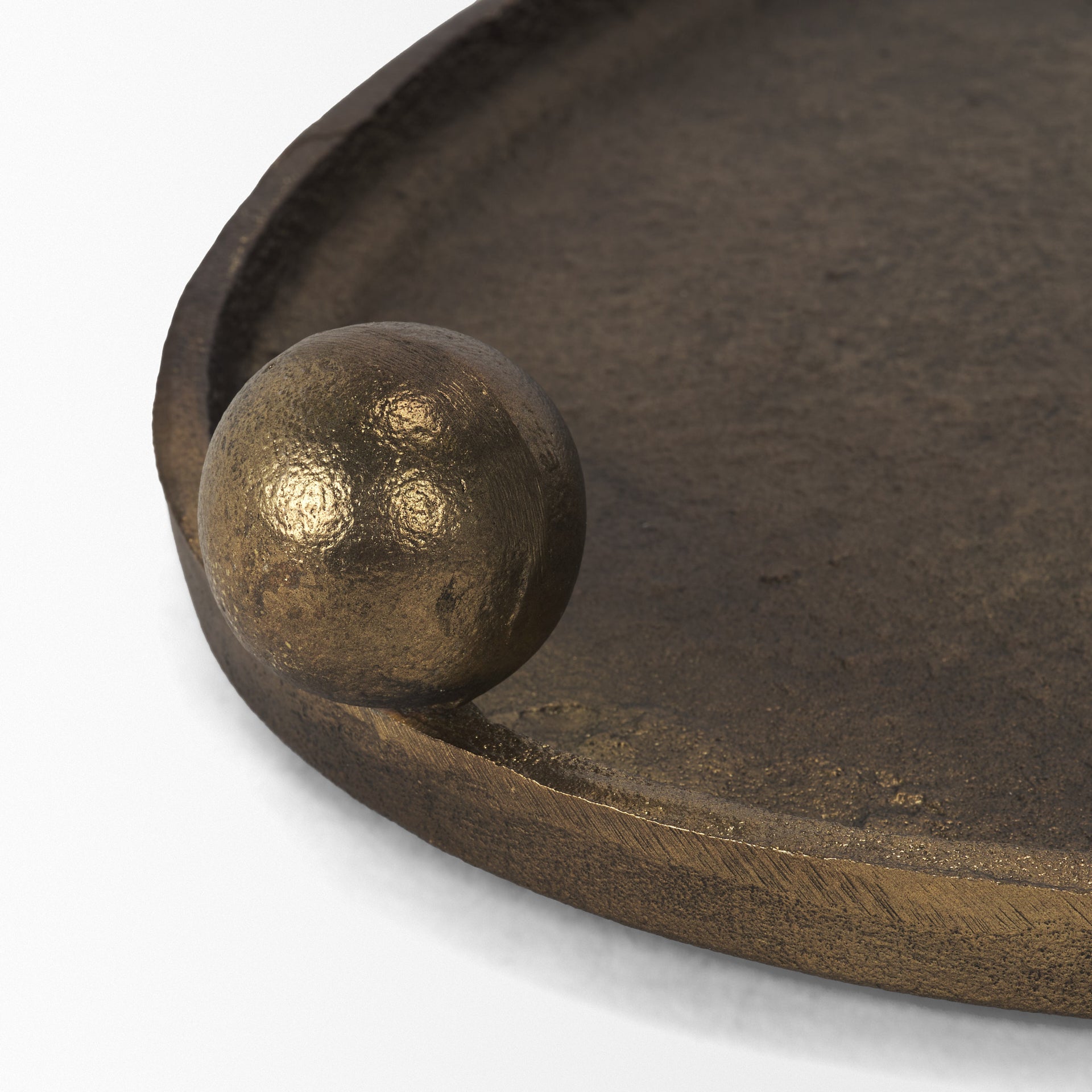 Jianna Oval Textured Antiqued Gold Metal Tray with Handles