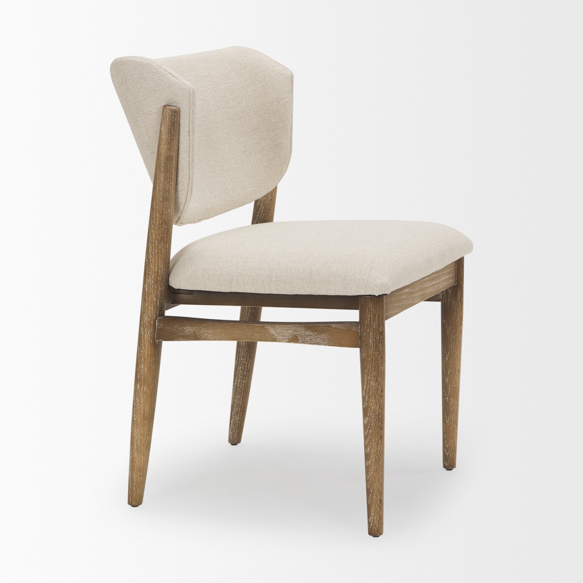 Cline Cream Fabric Upholstered and Light Brown Wood Dining Chair
