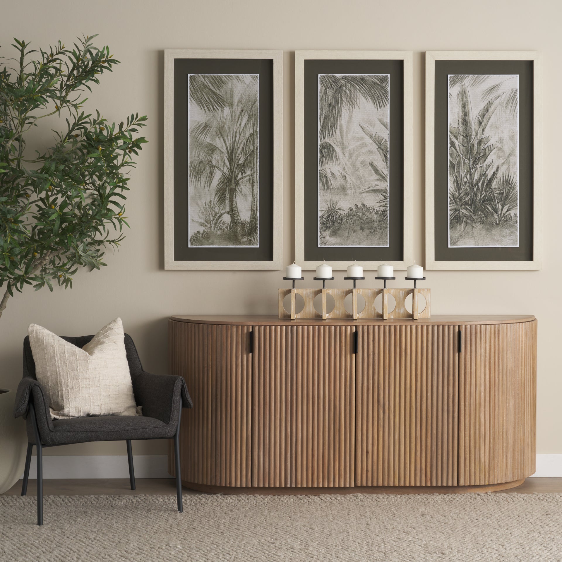 Tropical Coast (Set of 3) by Mercana Studio Hand Embelished Framed Artwork Matted under Glass