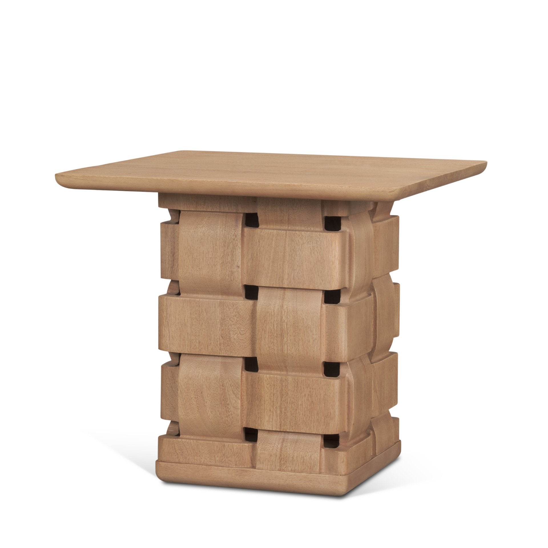 Trellyn w/ Carved Woven Base Square Accent Table