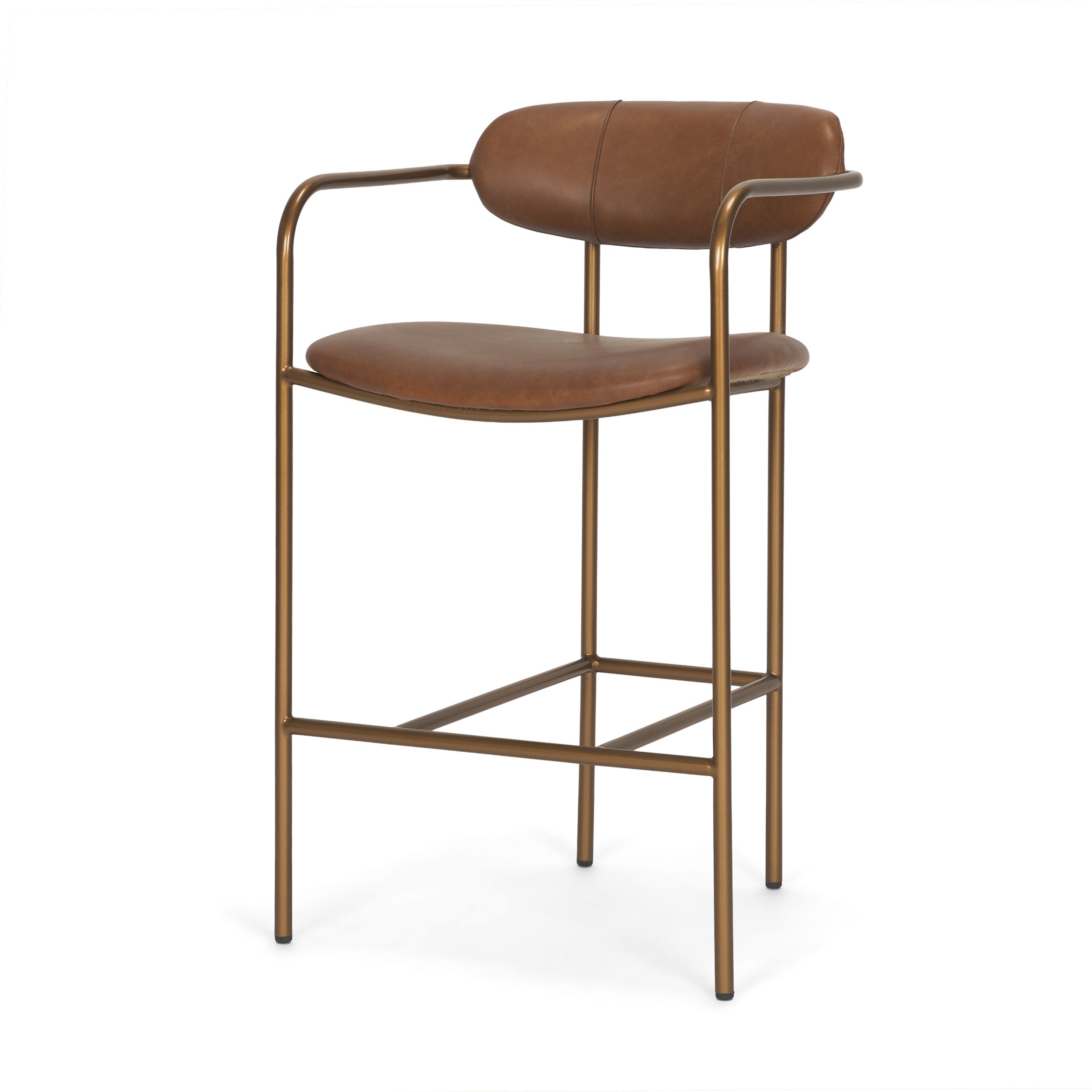 Parker Brown Leather Seat Gold Metal Counter Stool
