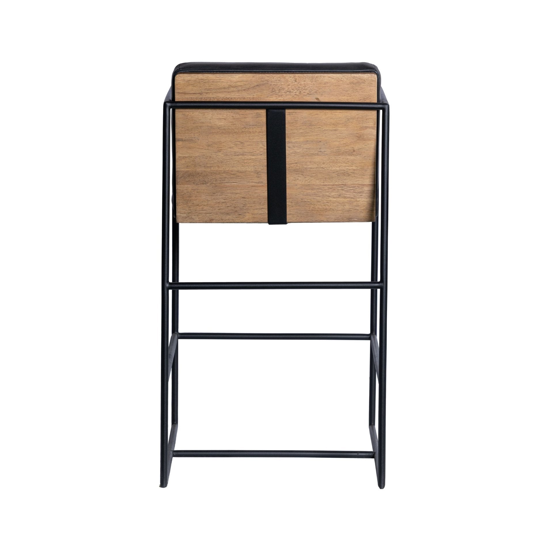 Stamford 36" Total Height Black Leather Seat w/ Wood Back Metal Counter Stool