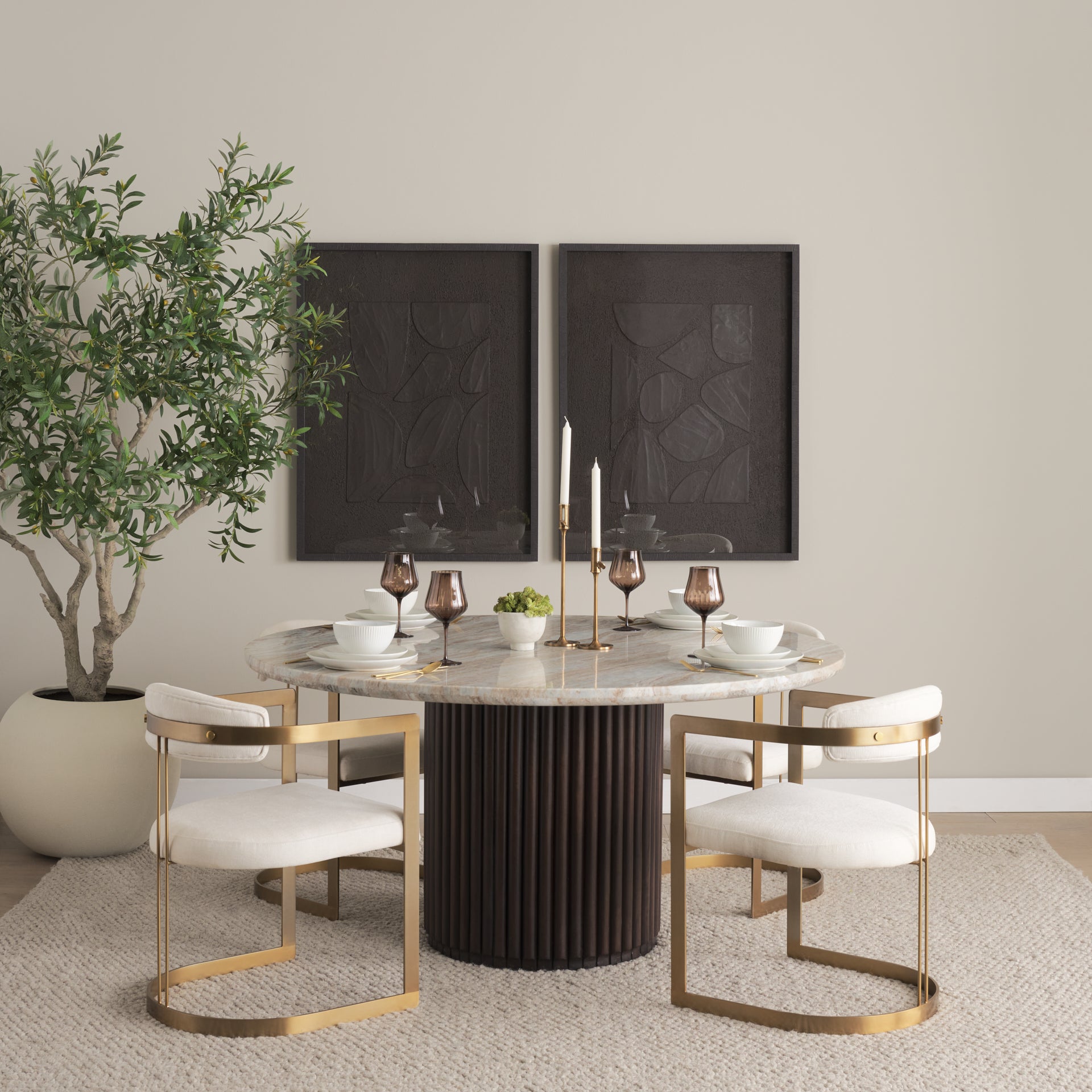 Hollyfield II Cream Fabric Seat W/ Gold Iron Frame Dining Chair