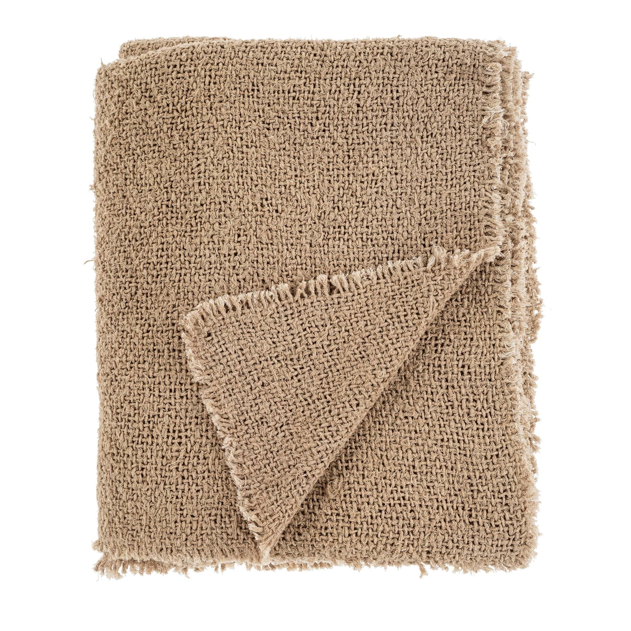 Sable Fringe Bed Blanket - Beige
