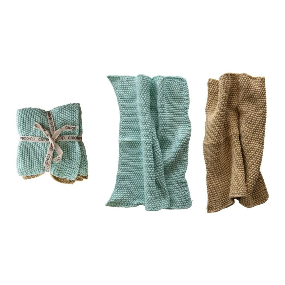 10.5" Square Cotton Knit Dish Cloths, 2 Colors, Set of 2