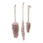 Metal Pinecone Ornaments - Pink (Set of 3)