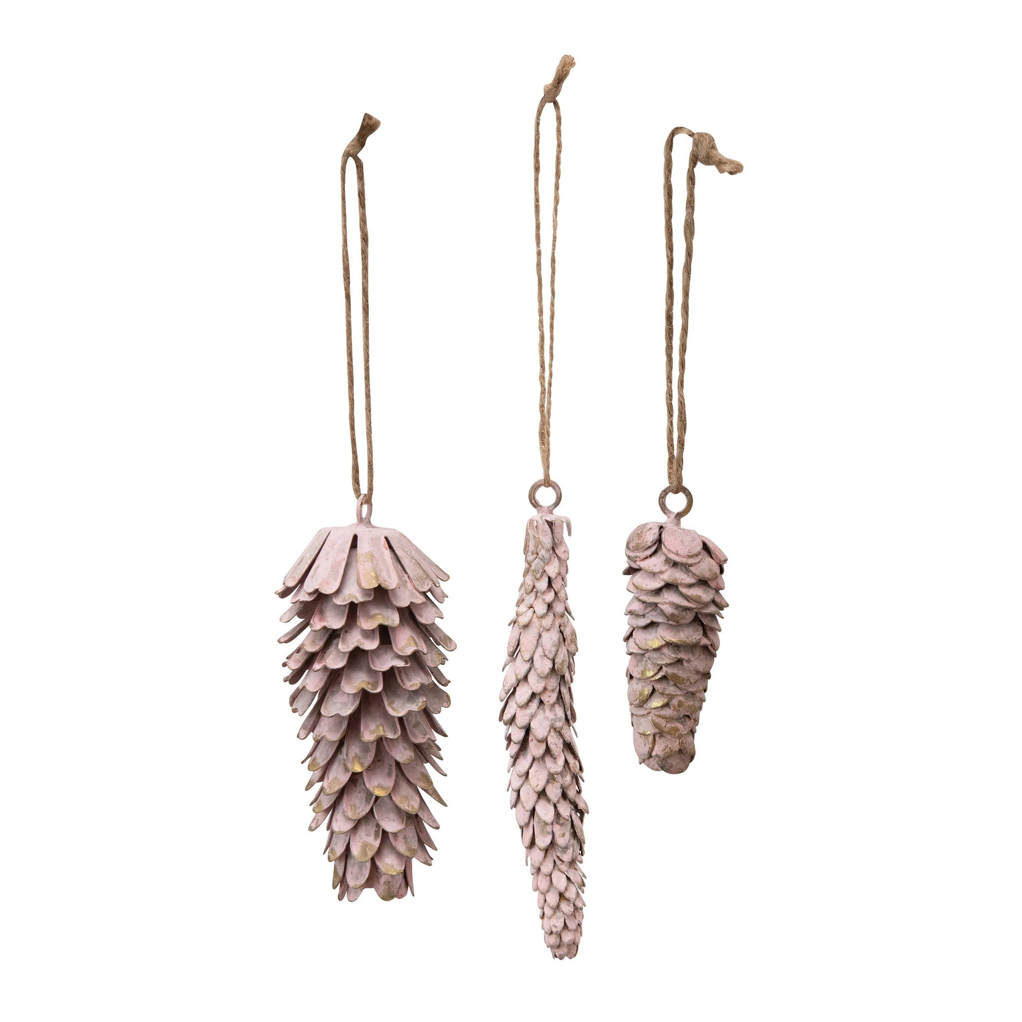 Metal Pinecone Ornaments - Pink (Set of 3)
