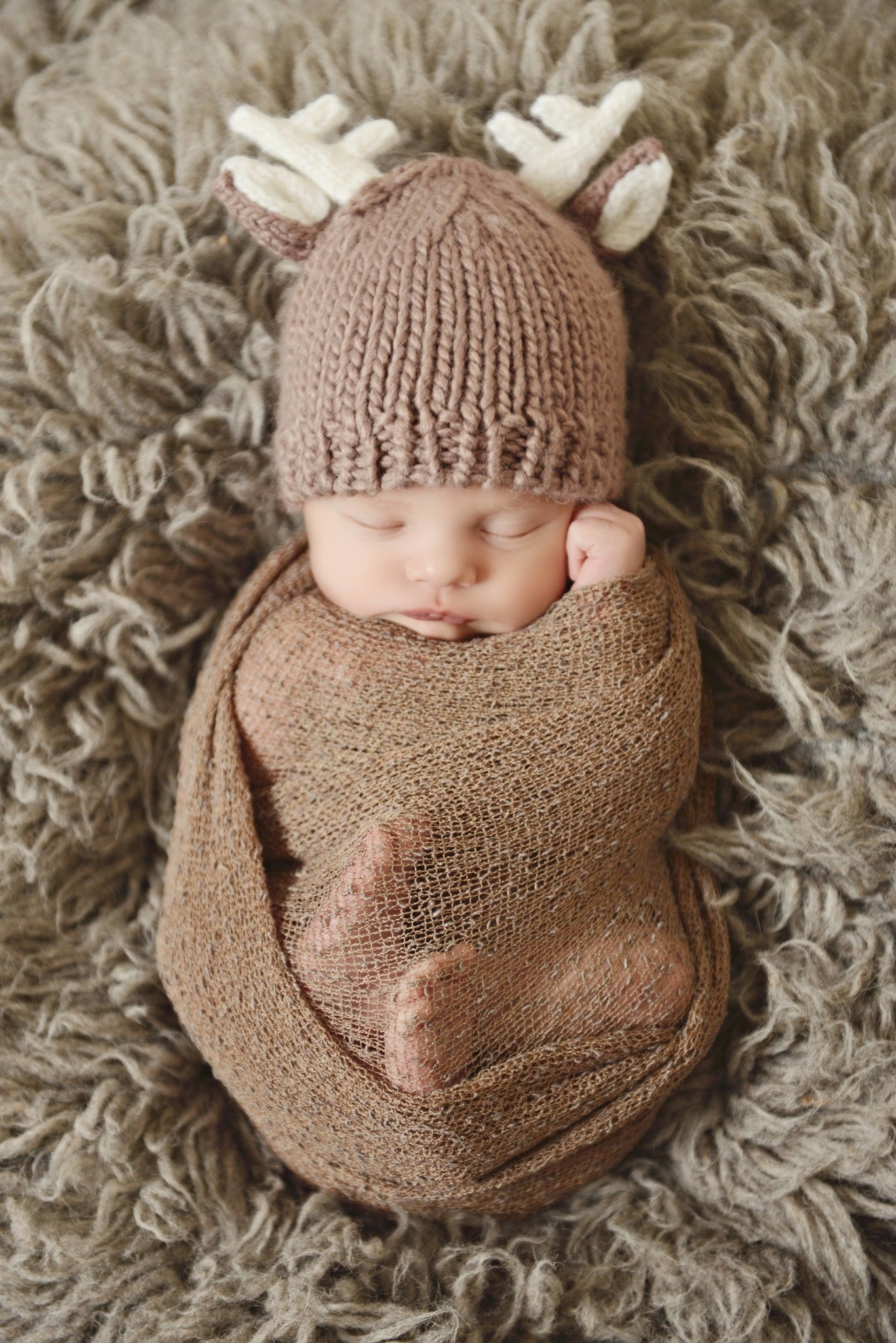 Hartley Deer Tan | Acrylic Hand Knit  Baby Hat