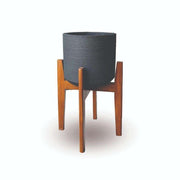 Neri Black Mid- Century Cement Planter With Wooden Stand