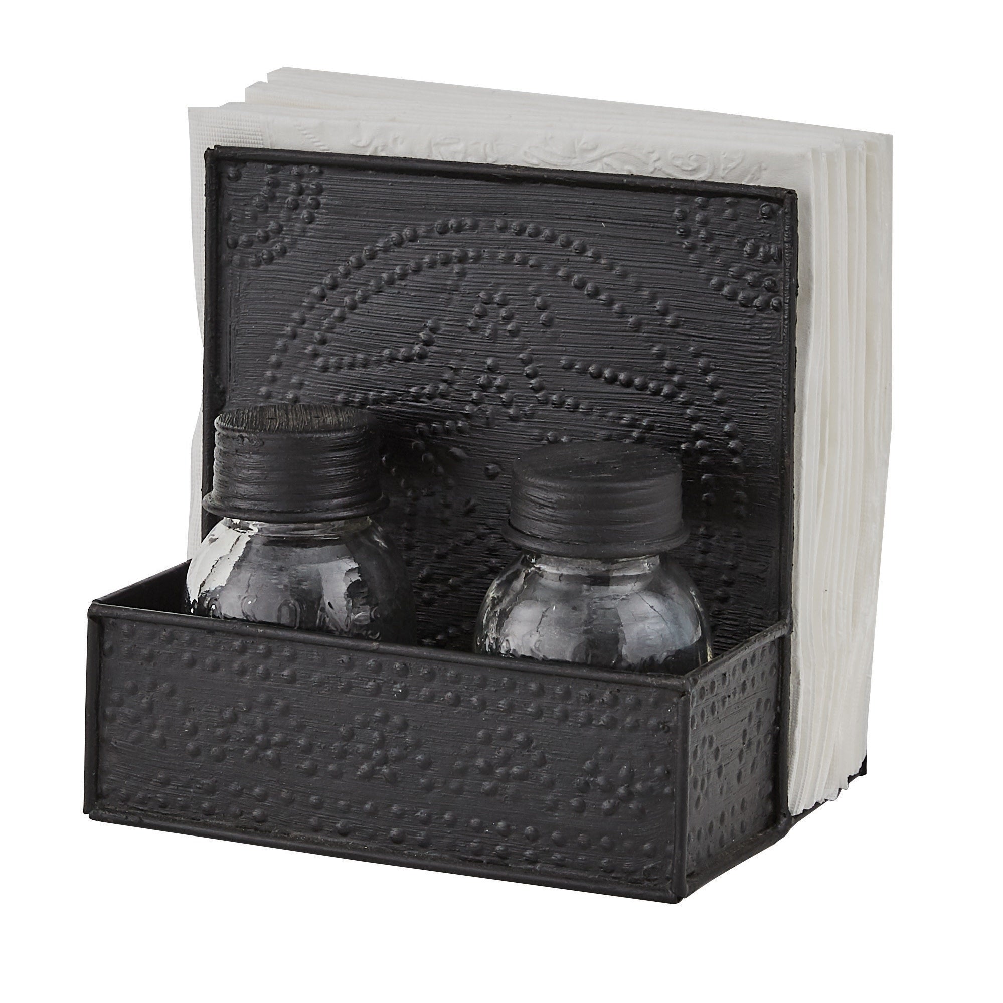 Punched Star Napkin/Salt & Pepper Holder - Black