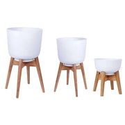 Sita - Mid-Century Turned Wood Leg Planter White (Multiple Sizes)