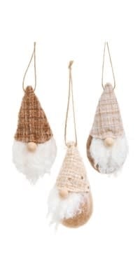 Santa Ornament, Set of 3, Beige