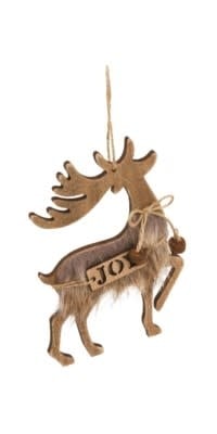 Deer/Joy Ornament w/Faux Fur, Brown