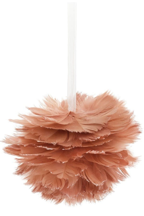 Feather Ball Ornament - Pink Glitter