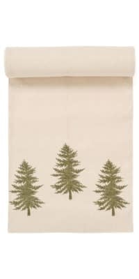 Tree Embroidered Runner Ecru/Green