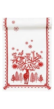 Reindeer Table Runner, White/Red