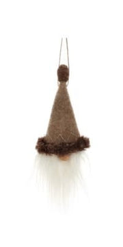 Santa Ornament w/Wool Hat, Brown