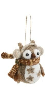 Owl Ornament, Wool, Taupe