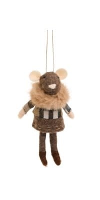 Mouse w/Scarf Ornament, Brown