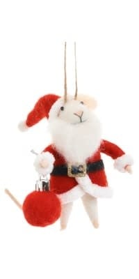 Santa Mouse Ornament. Red/White