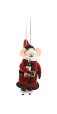 Mouse w/Bottle Ornament, Dark Red