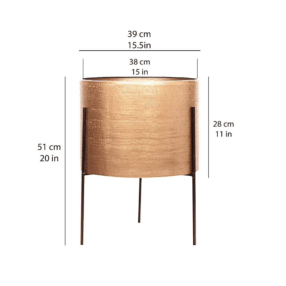 Zoe - Brass Mid-Century Planter With Black Metal Stand