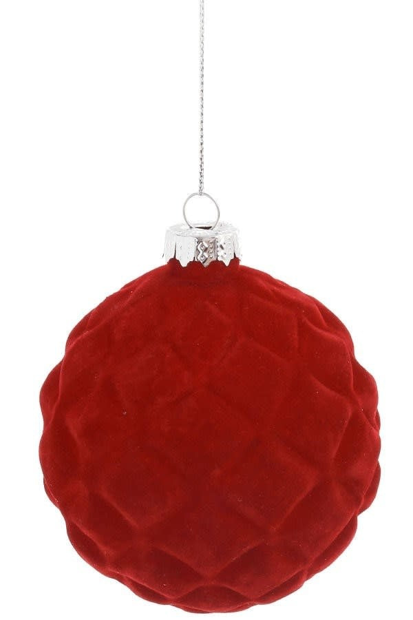 Flocked Glass Ball Ornament - Red