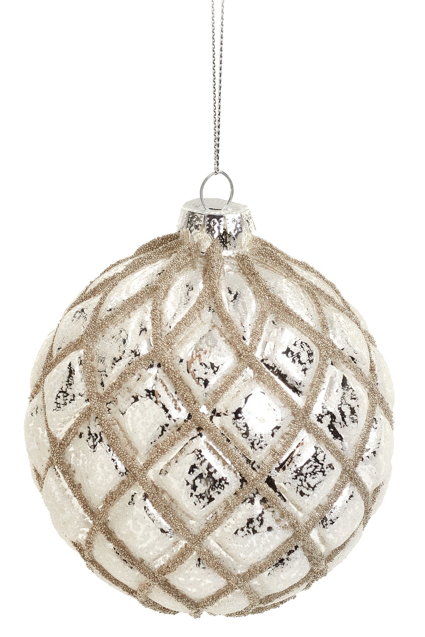 Glass Patterned Ornament - Silver/White