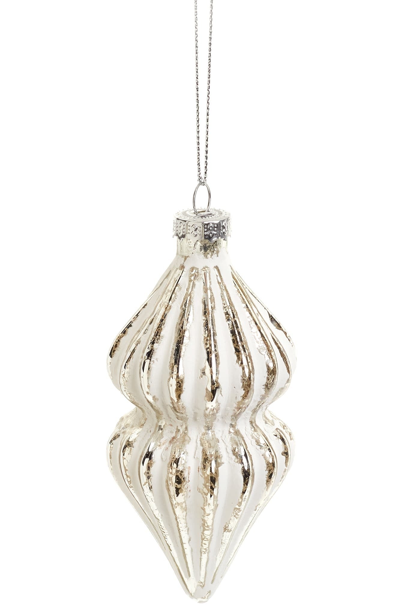 Xmas Ornament Glass Crown Silver/White 4H