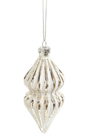 Xmas Ornament Glass Crown Silver/White 4H