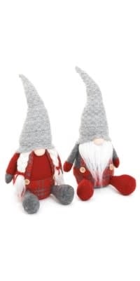 Sitting Gnomes S/2, Grey/Red