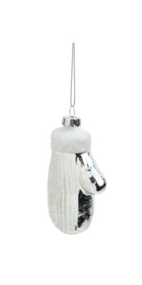Glass Mitten Ornament, Silver