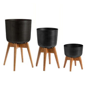 Coyo - Brass Turned Wood Leg Planter Black (Multiple Sizes)