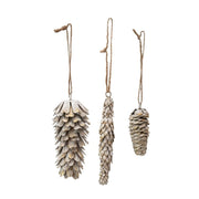 SET OF 3 METAL PINECONE ORNAMENT IN ANTIQUE WHITE