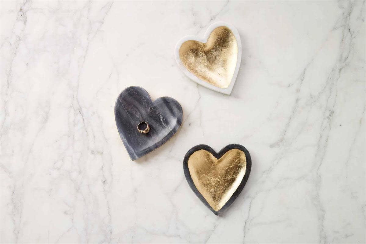 Marble Foil Heart Trinket Tray - Grey Marble