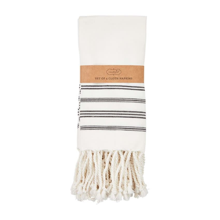 Turkish Napkins - White with Black Stripes (Set of 4)