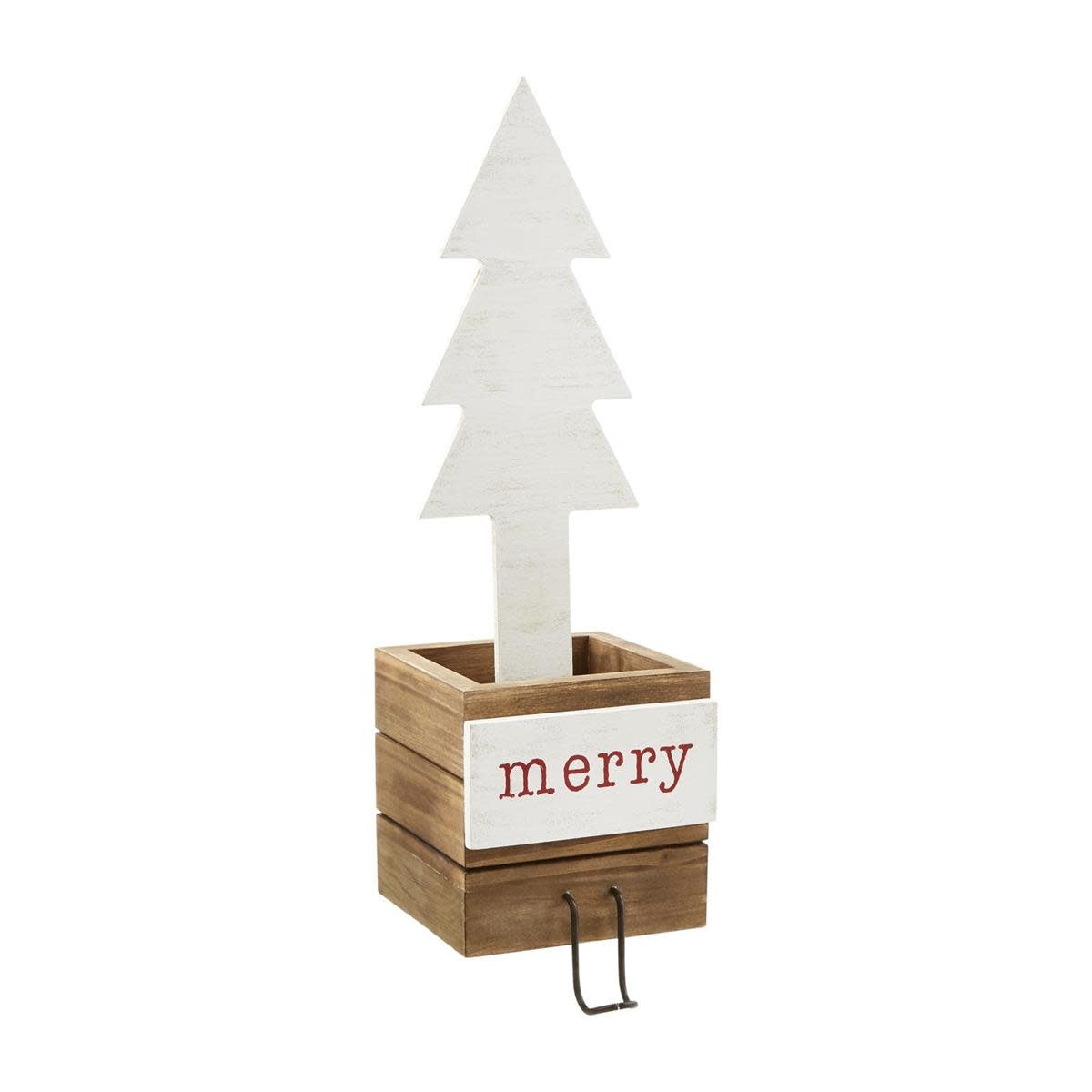 Wood Box Tree Stocking Holder - White